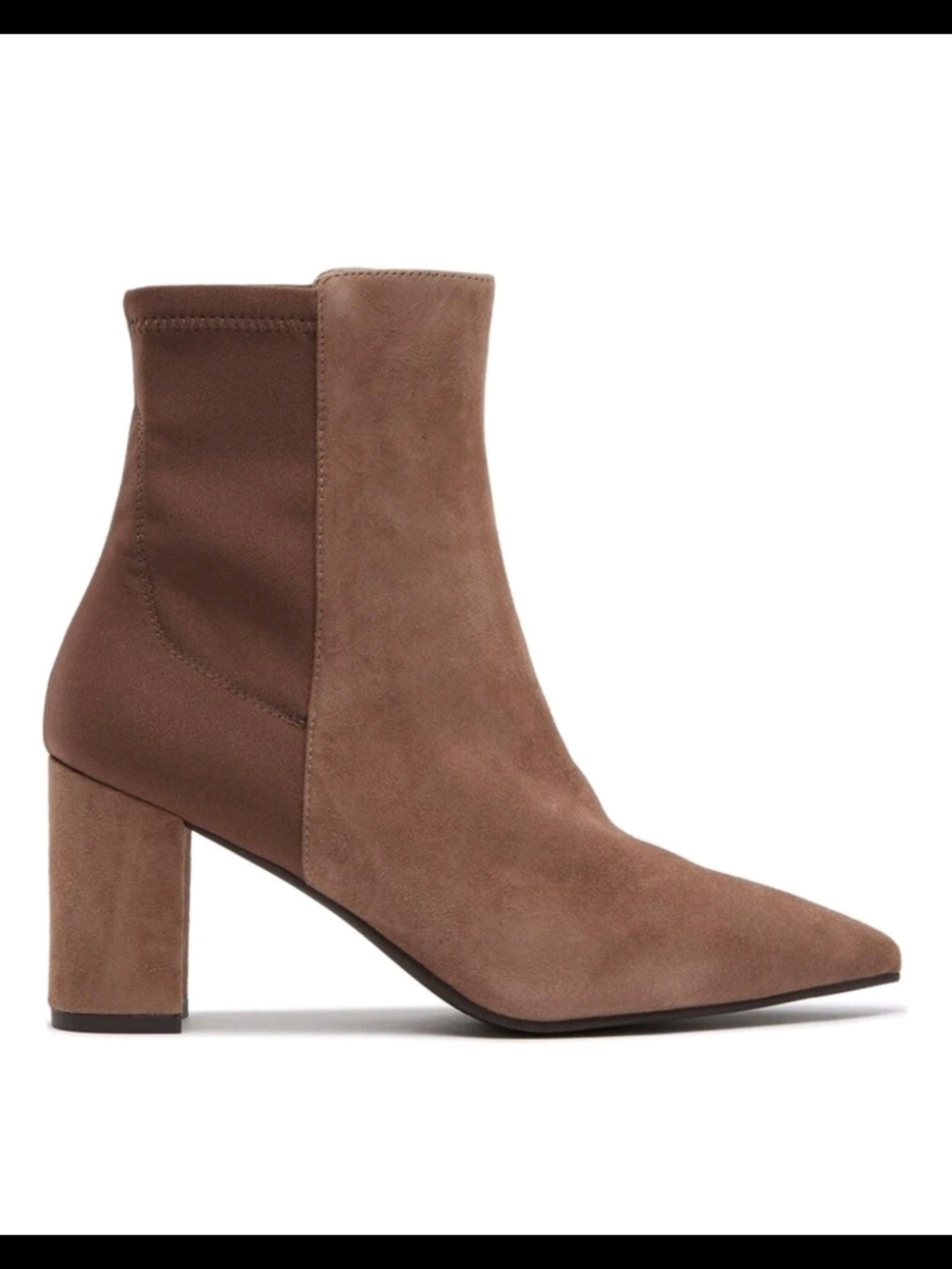 Stuart Weitzman Lonnie 75 Taupe Suede Pointed Toe Block Heel Ankle Boot 8